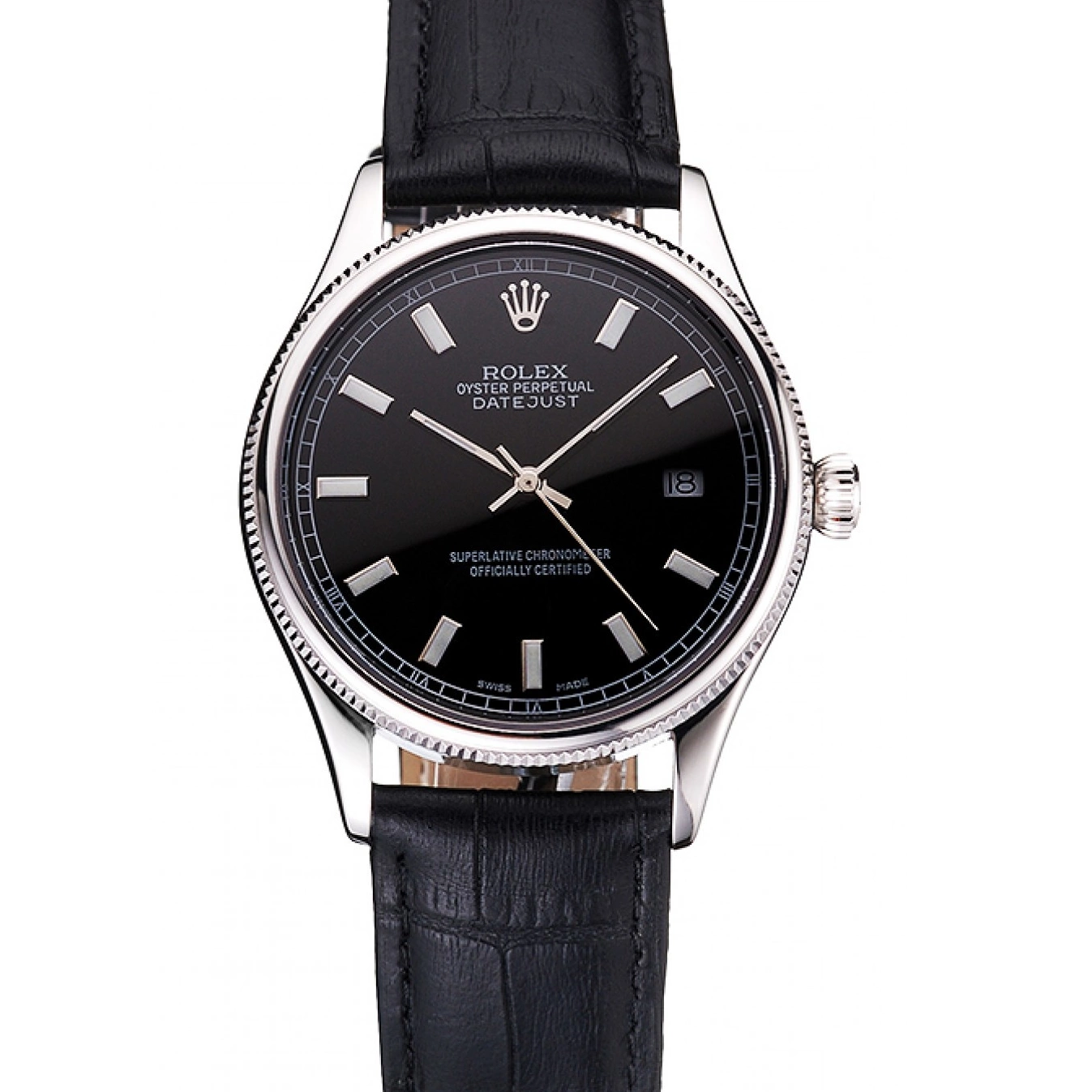 Black And Steel Bracelet Datejust Stainless Case Swiss Dial Rolex 0330